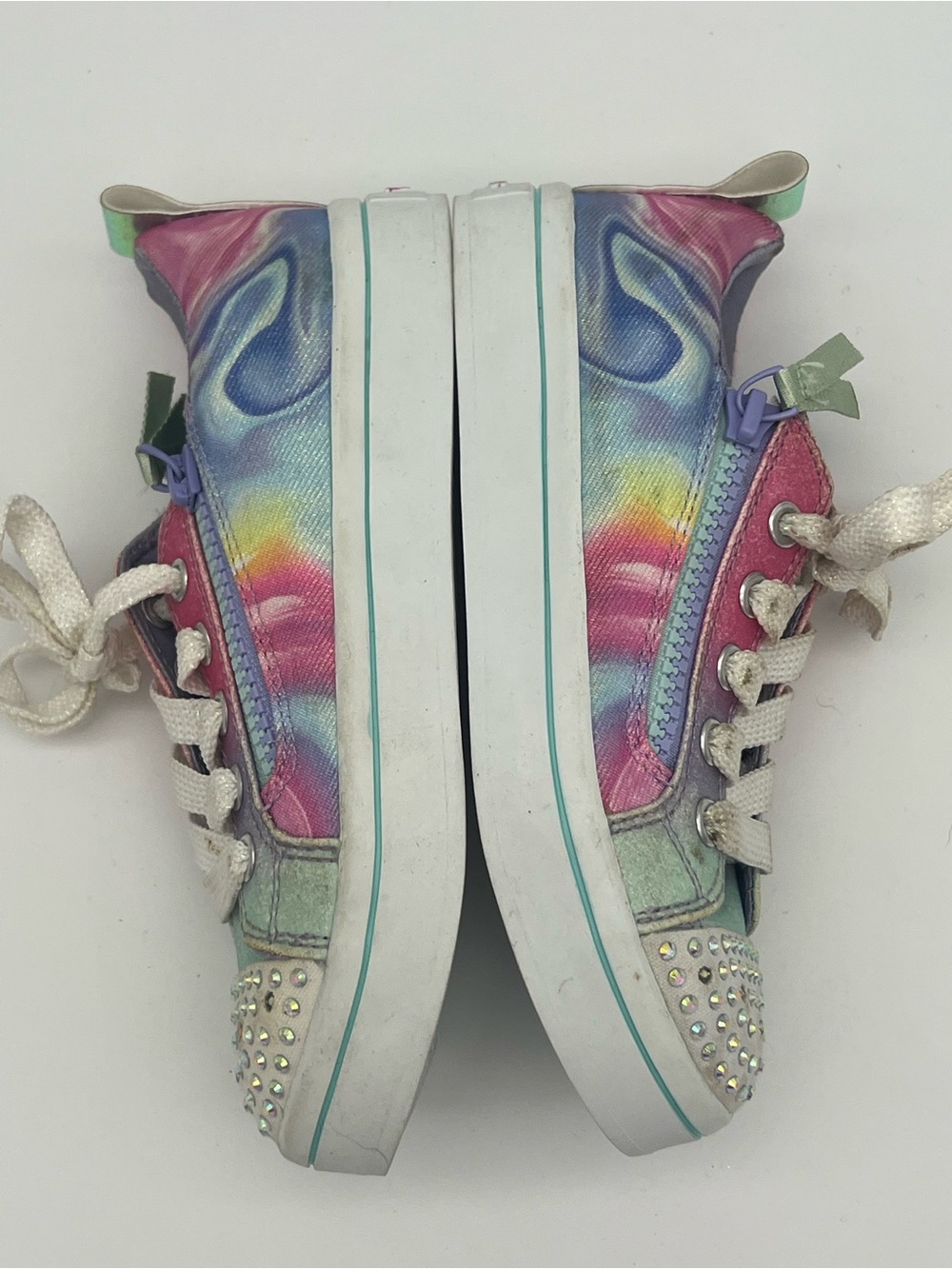 Skechers girls size 13.5 Kids Rainbow Tie-Dye bling Toe no tie zip sneakers - Picture 4 of 8